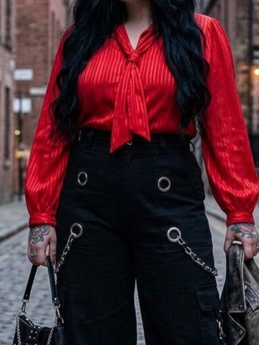 7 West Vintage Red Silky Women’s Button Down Blouse